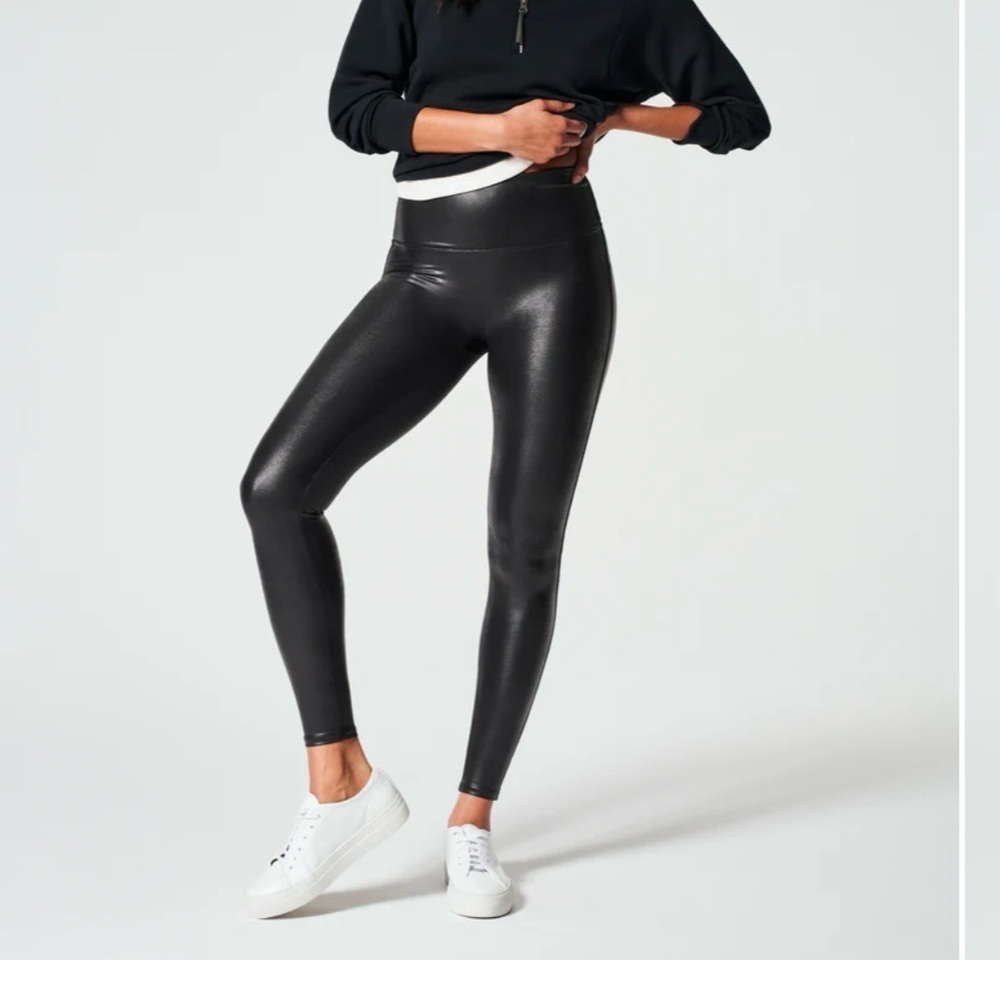 SPANX Faux Leather Leggings, Size L/G, Black
